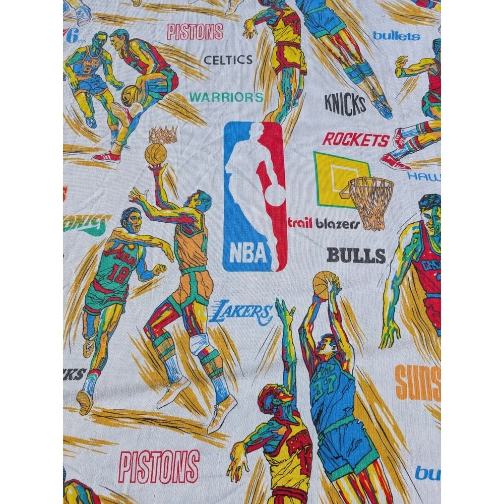 Rare Vintage 1970's NBA‎ Basketball Bedspread Sheet Fabric Approx 70